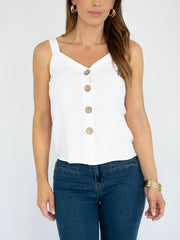 Big Button Linen Singlet- White