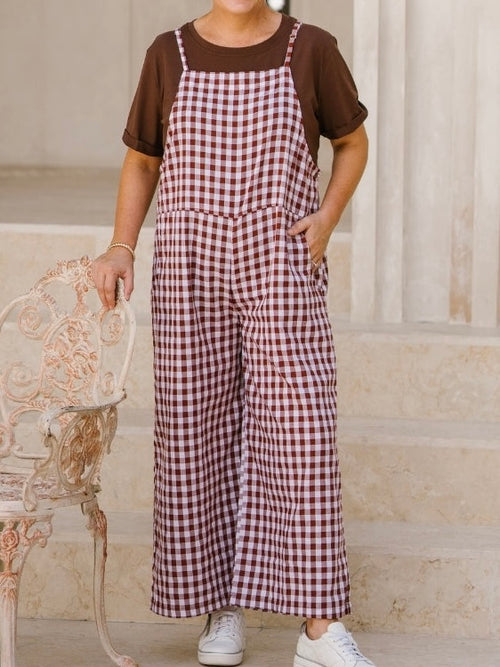 Cotton Overalls- Coffee Gingham
