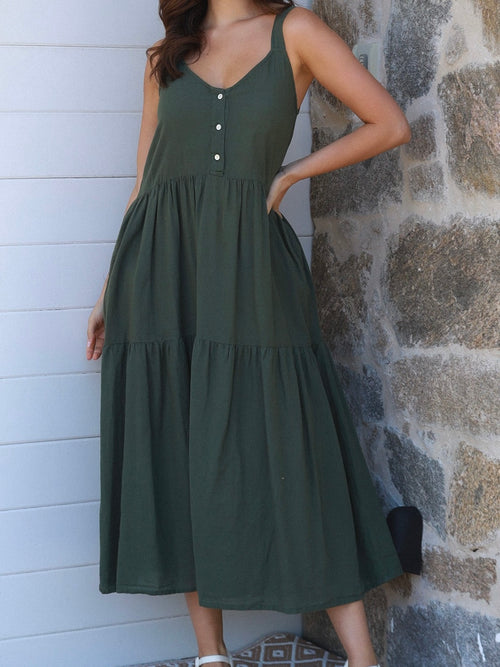 Bailey Linen Dress- Forest Green