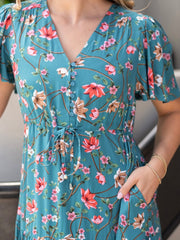 Selma Teal Floral Dress