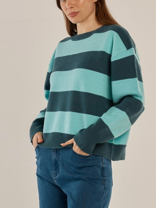 Leonie Knit Sweater- Teal Stripe