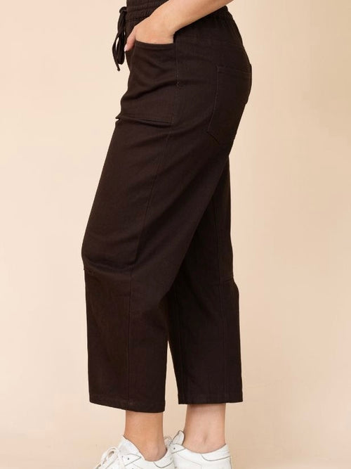 Cotton Crop Barrel Pants - Choc