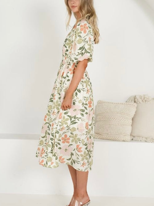 Peach Blossom Midi Dress