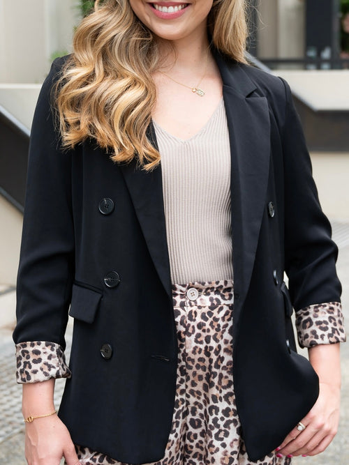 Leopard Lined Blazer- Black