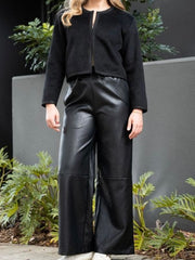 Faux Leather Drawstring Pants- Black
