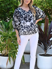 Cali Puff Sleeve Top- Blk/White