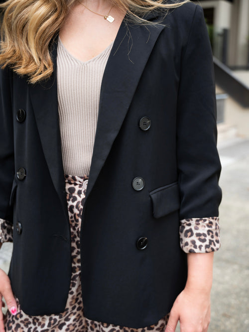 Leopard Lined Blazer- Black