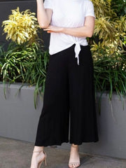 Wide Leg Linen Pants- Black