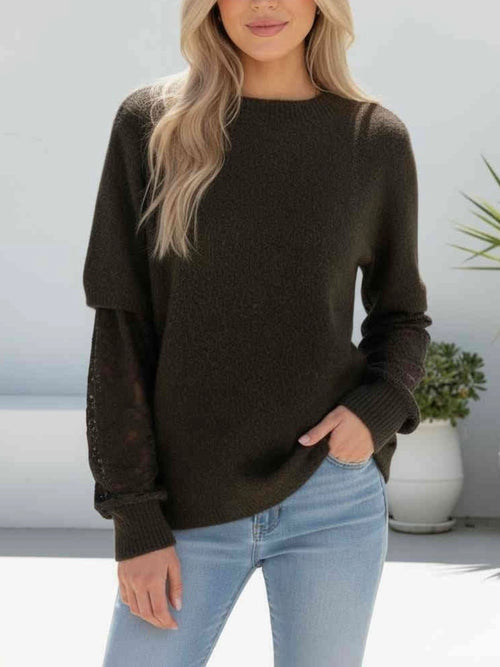 Elsie Lace Slv Knit- Chocolate