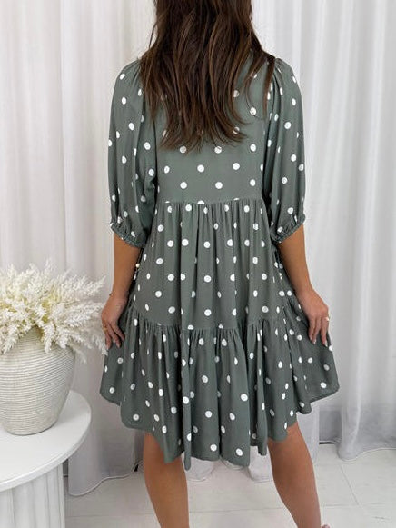 Polka Dot Khaki Dress