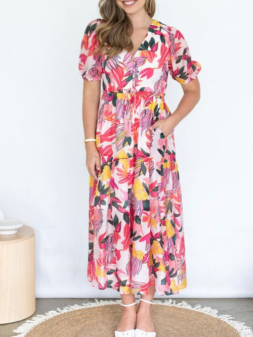 Selma Flora Dress- Pink