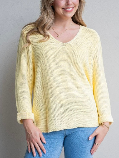 Roll up Sleeve Knit- Yellow