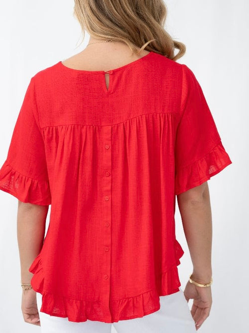 Cara Linen Top- Red