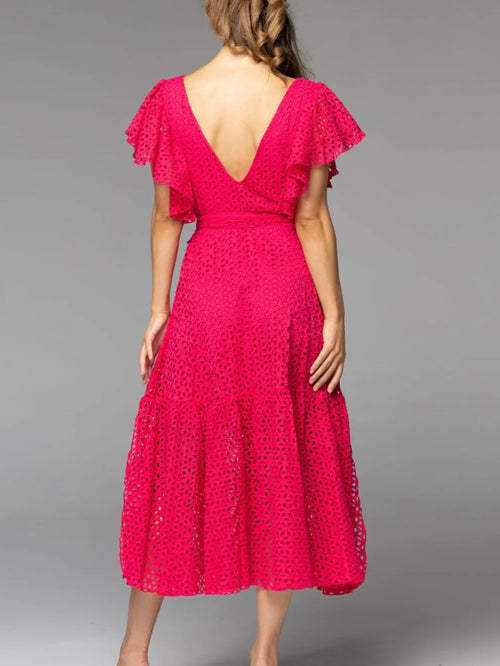 Dream Lover Broderie Midi Dress- Ruby Pink