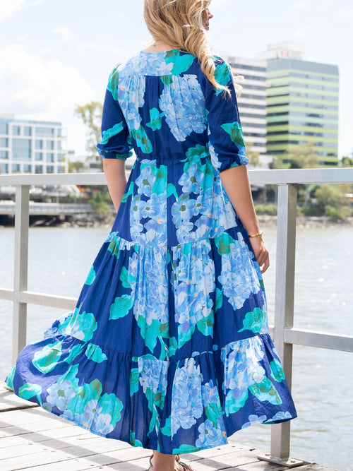 Selma Hydrangea Dress- Navy