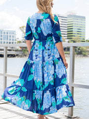 Selma Hydrangea Dress- Navy