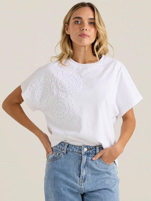 Mira Crochet Tee- White