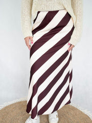 Big Stripe Bias Skirt- Burgandy/White