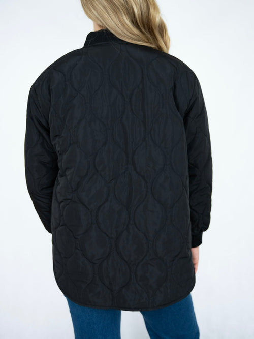 Quilted Bomber Jacket- Black