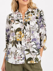 Gather Detail Blouse- White Floral