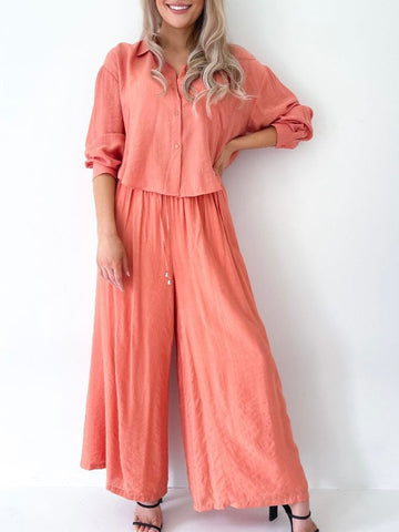 Relaxed Linen Pants- Pink