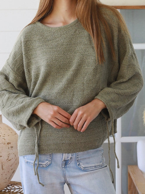 Tie Sleeve Knit Jumper- Green