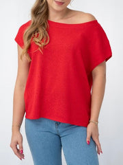 Crepe Knit Yarn Top- Red