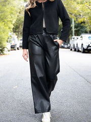 Faux Leather Drawstring Pants- Black