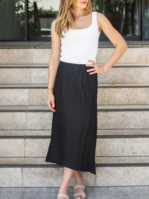 Stella Linen Bias Skirt- Black