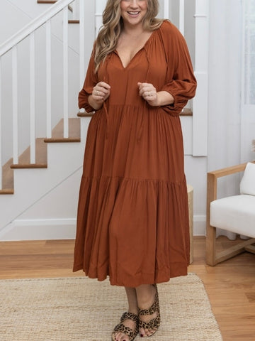 Italian Linen Campagna Dress - Chocolate