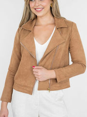 Suede Biker Jacket- Tan