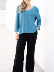 Roll up Sleeve Knit- Turquoise