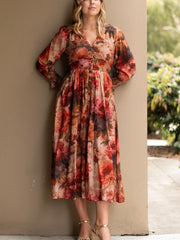 Rosalie Floral Button Dress- Rust