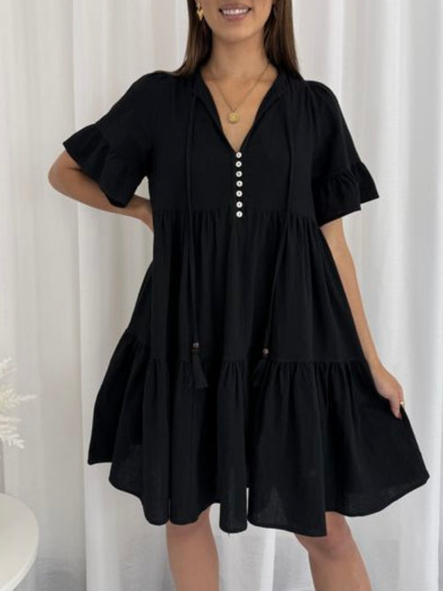 Danica Linen Dress-Black