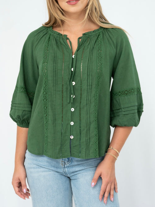 Pagot Lace Detail Blouse- Olive