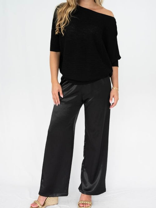 Satin Drawstring Pants- Black