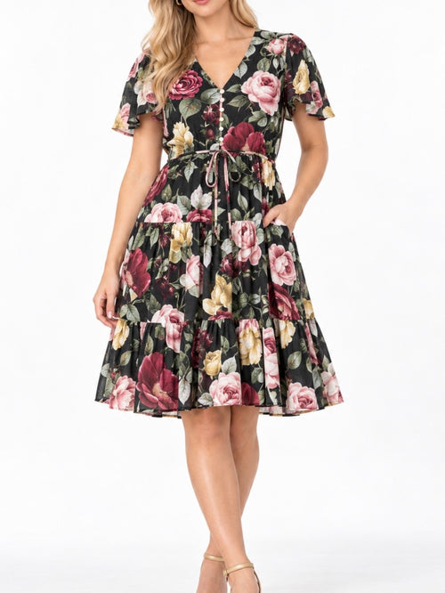 Selma Rose Garden Short Dress-Black
