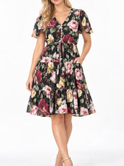 Selma Rose Garden Short Dress-Black