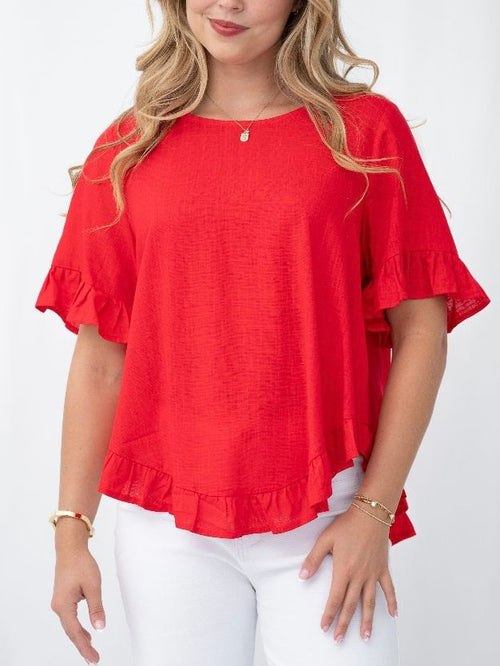 Cara Linen Top- Red