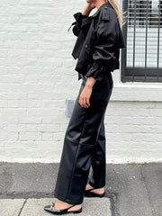 Faux Leather Drawstring Pants- Black