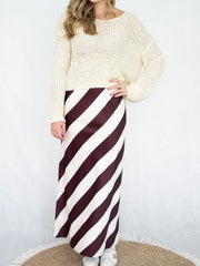 Big Stripe Bias Skirt- Burgandy/White