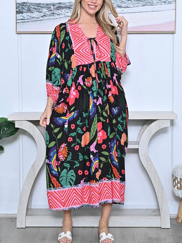 Selma Patchwork Short Dress- Pink