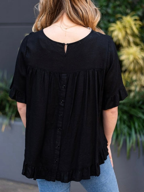 Cara Linen Top- Black