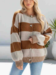 Boston Cardi- Tan/Beige Stripe
