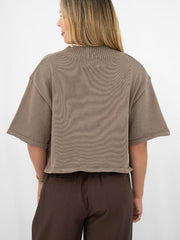 Open Knit Button Top- Mocha