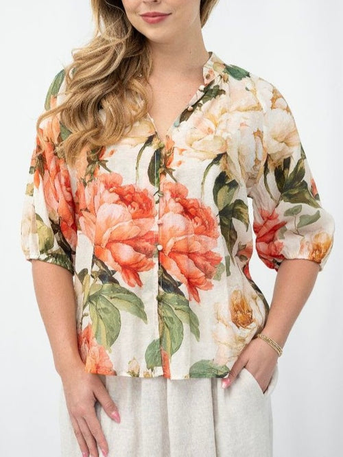 Peony Floral Blouse- Cream