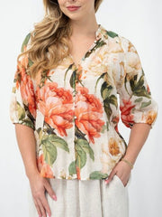 Peony Floral Blouse- Cream