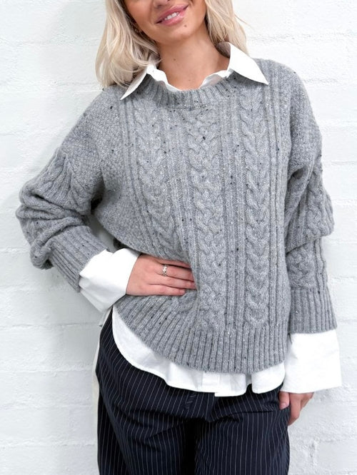 Melange Cable Knit- Marle Grey