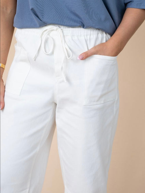 Cotton Crop Barrel Pants - White