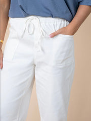 Cotton Crop Barrel Pants - White